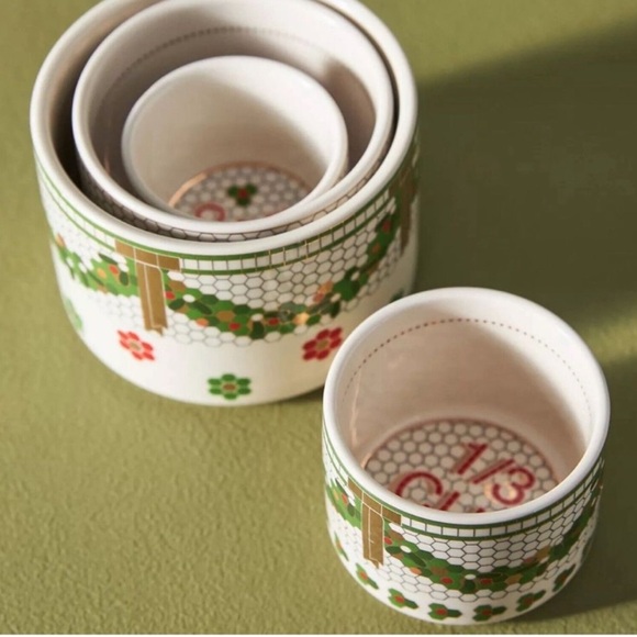 Anthropologie Festive Bistro Tile Nesting Measuring Cups Set of 4 - Picture 2 of 5
